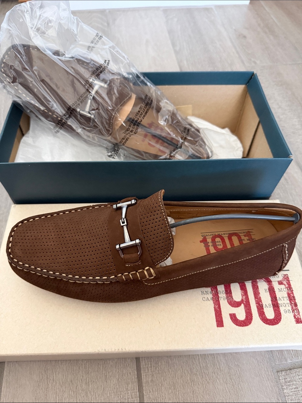 1901 Men's Brown Perforated Suede Bit Loafers